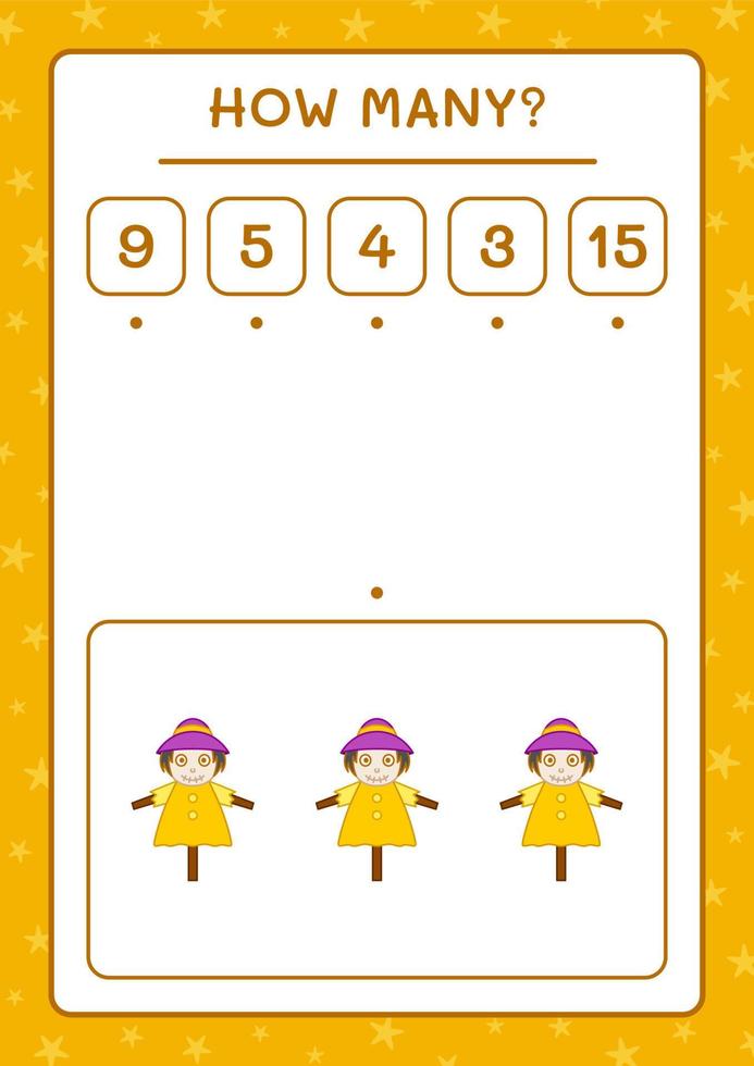 How many Scarecrow, game for children. Vector illustration, printable worksheet