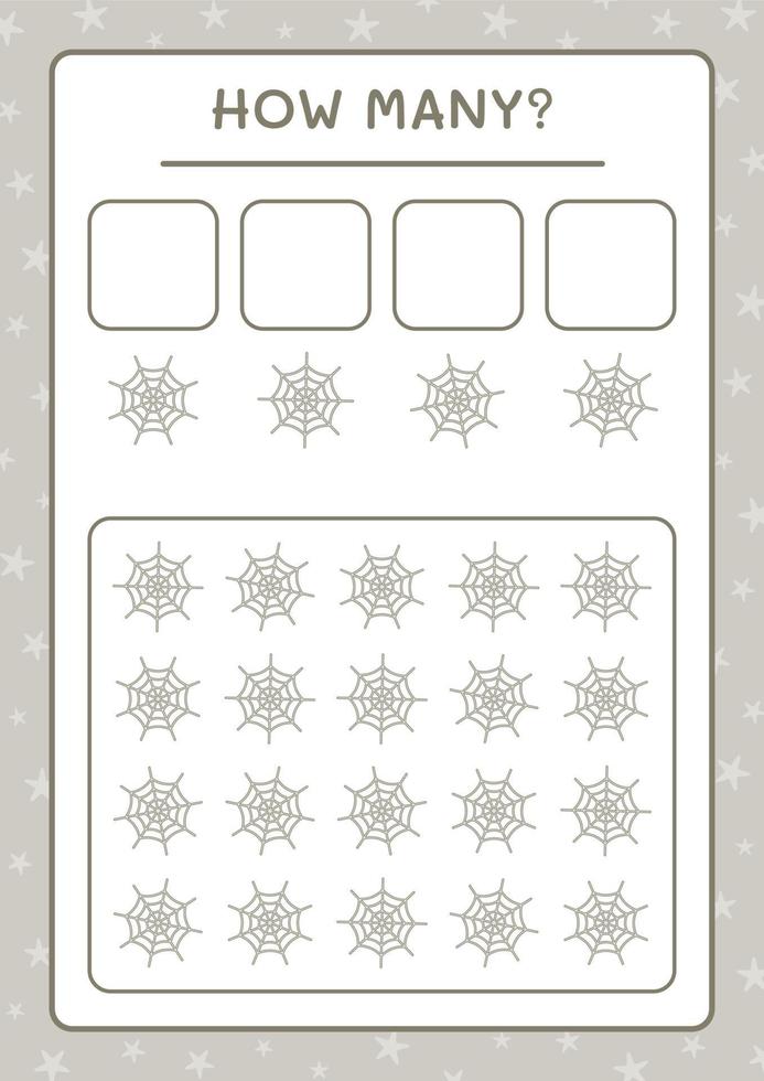 How many Cobweb, game for children. Vector illustration, printable worksheet
