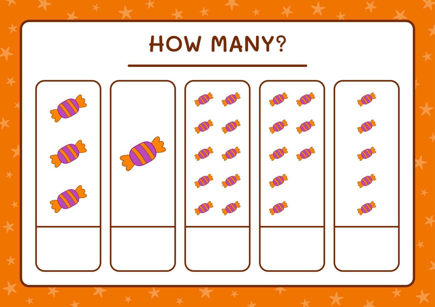 How many Candy, game for children. Vector illustration, printable worksheet