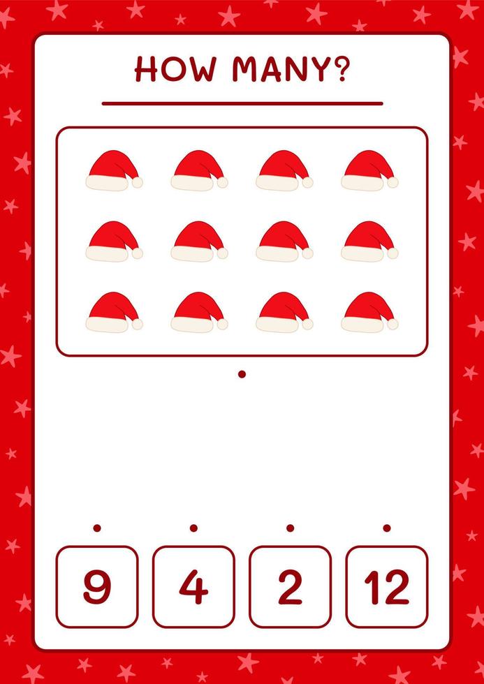 How many santa claus hat, game for children. Vector illustration, printable worksheet