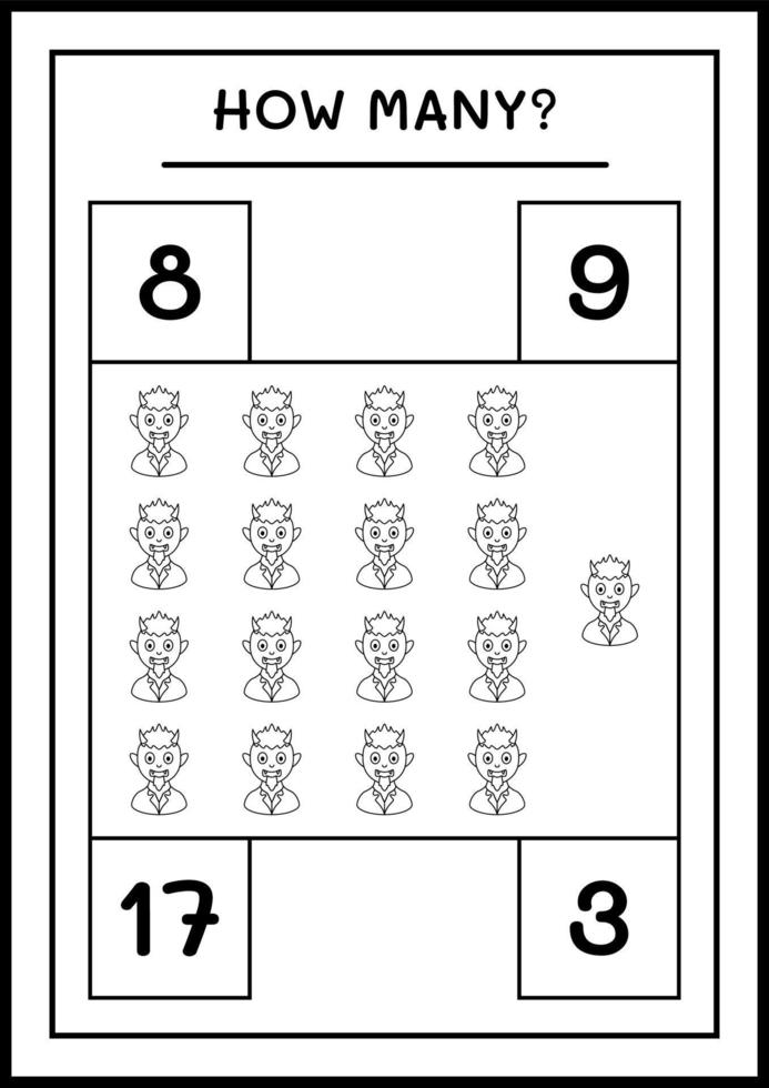 How many Devil, game for children. Vector illustration, printable worksheet