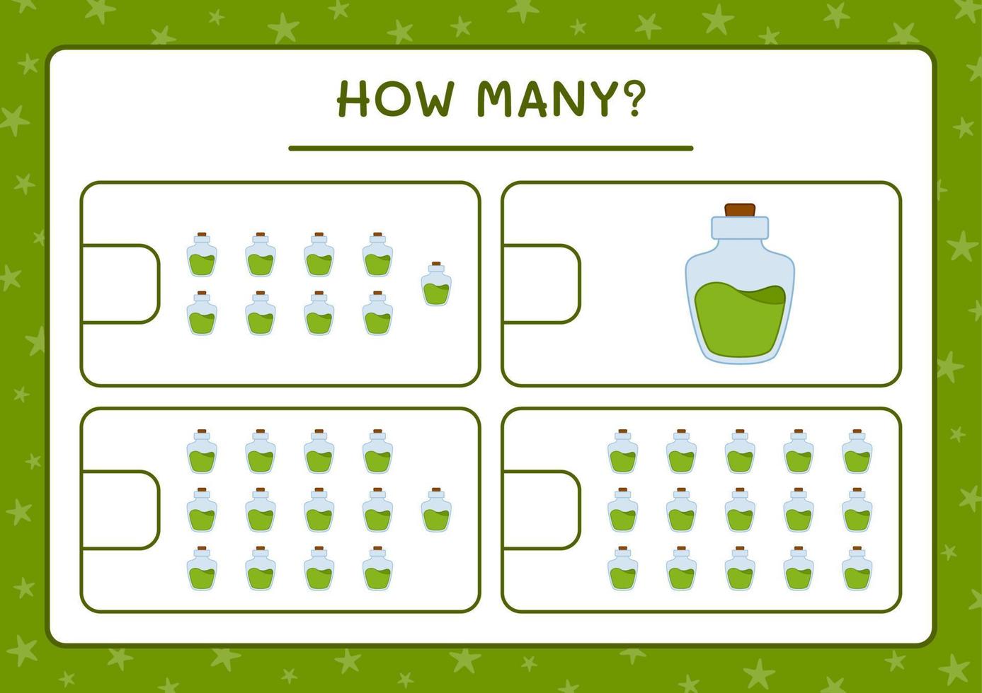 How many Potion Bottle, game for children. Vector illustration, printable worksheet