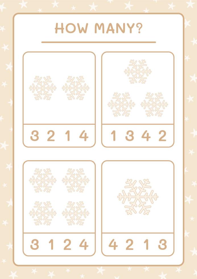 How many snowflake, game for children. Vector illustration, printable worksheet