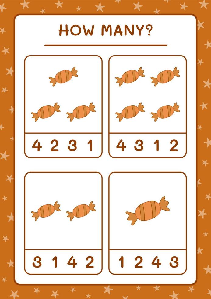 How many christmas candy, game for children. Vector illustration, printable worksheet