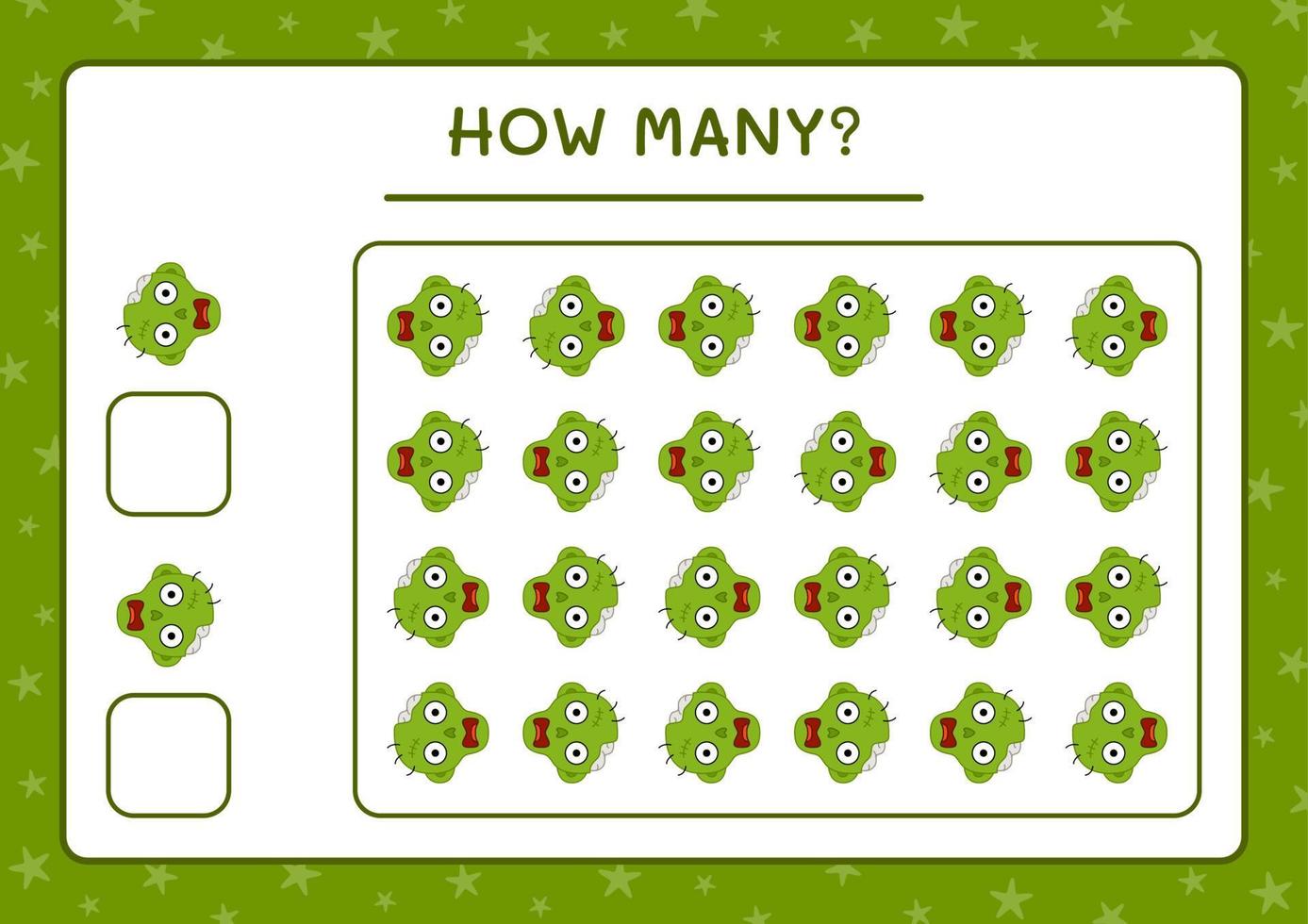 How many Zombie, game for children. Vector illustration, printable worksheet