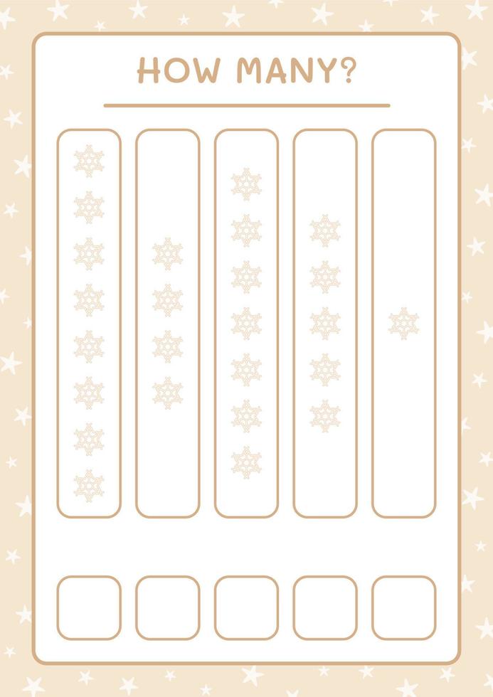 How many snowflake, game for children. Vector illustration, printable worksheet