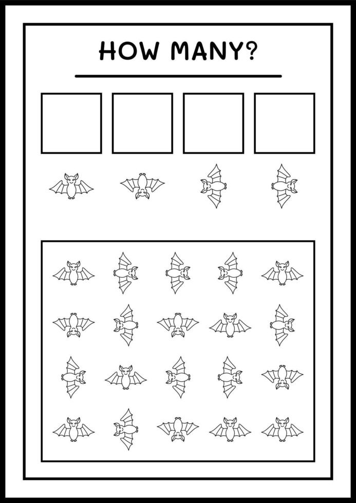 How many Bat, game for children. Vector illustration, printable worksheet