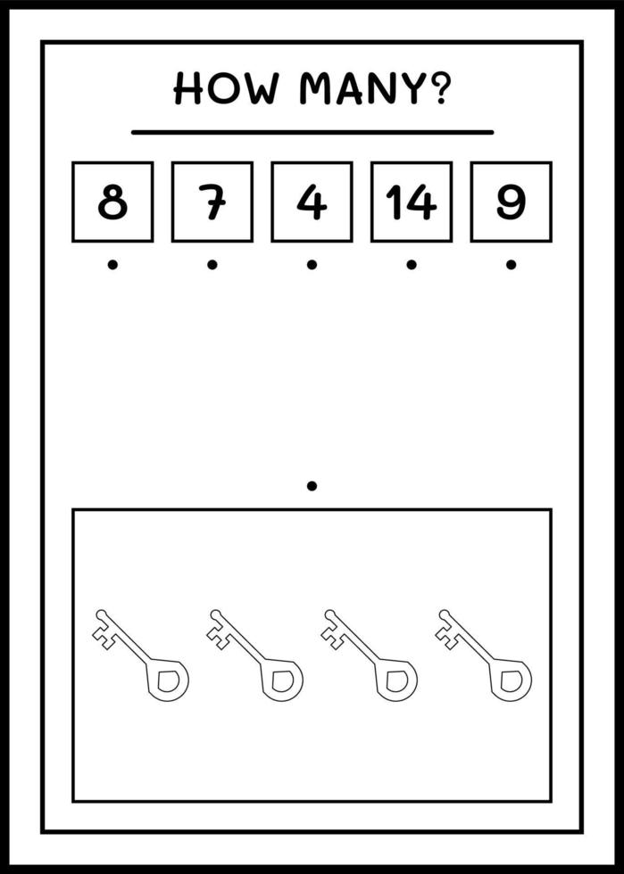 How many Key, game for children. Vector illustration, printable worksheet