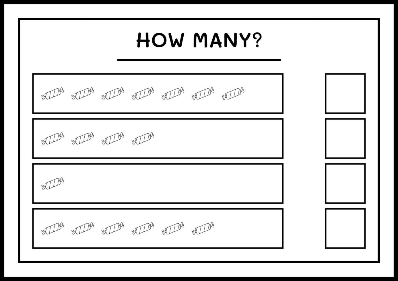 How many christmas candy, game for children. Vector illustration, printable worksheet
