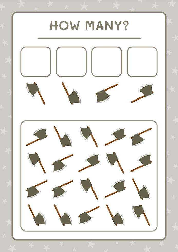 How many Ax, game for children. Vector illustration, printable worksheet