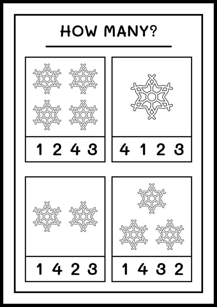 How many snowflake, game for children. Vector illustration, printable worksheet