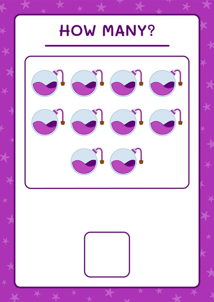 How many Potion Bottle, game for children. Vector illustration, printable worksheet