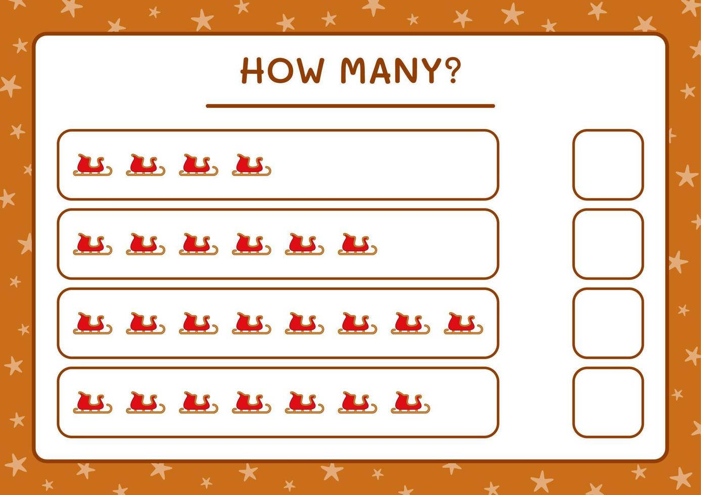 How many santa claus sleigh, game for children. Vector illustration, printable worksheet