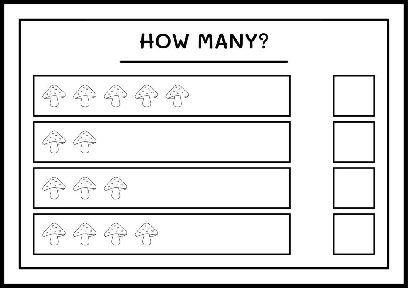 How many Mushroom, game for children. Vector illustration, printable worksheet