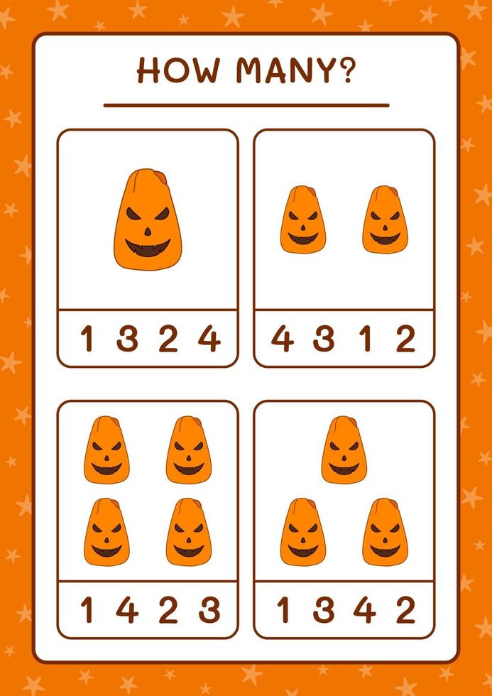 How many Pumpkin, game for children. Vector illustration, printable worksheet