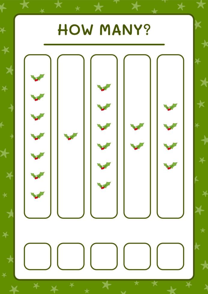 How many holly berry, game for children. Vector illustration, printable worksheet