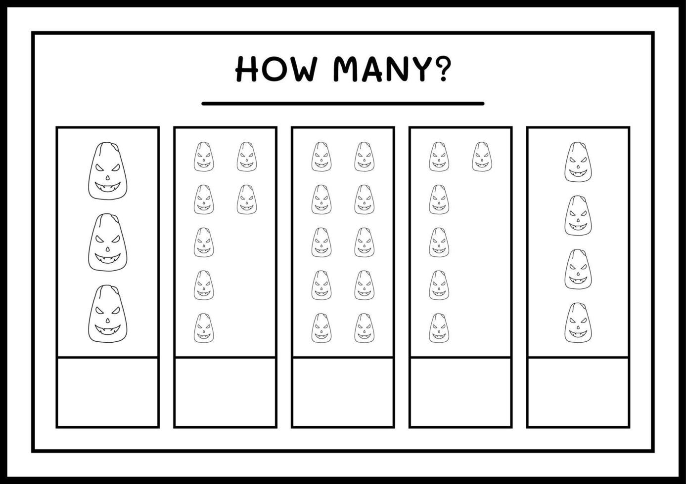 How many Pumpkin, game for children. Vector illustration, printable worksheet