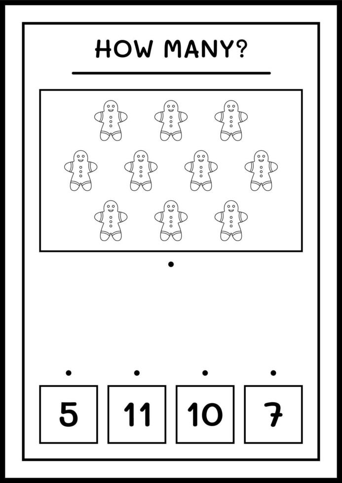 How many gingerbread cookie, game for children. Vector illustration, printable worksheet