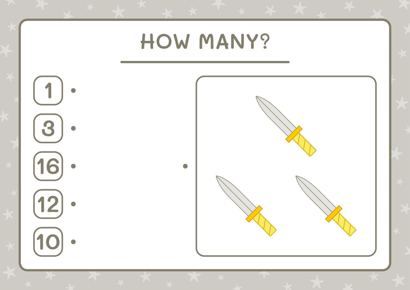 How many Sword, game for children. Vector illustration, printable worksheet