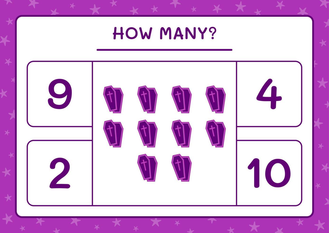 How many Coffin, game for children. Vector illustration, printable worksheet
