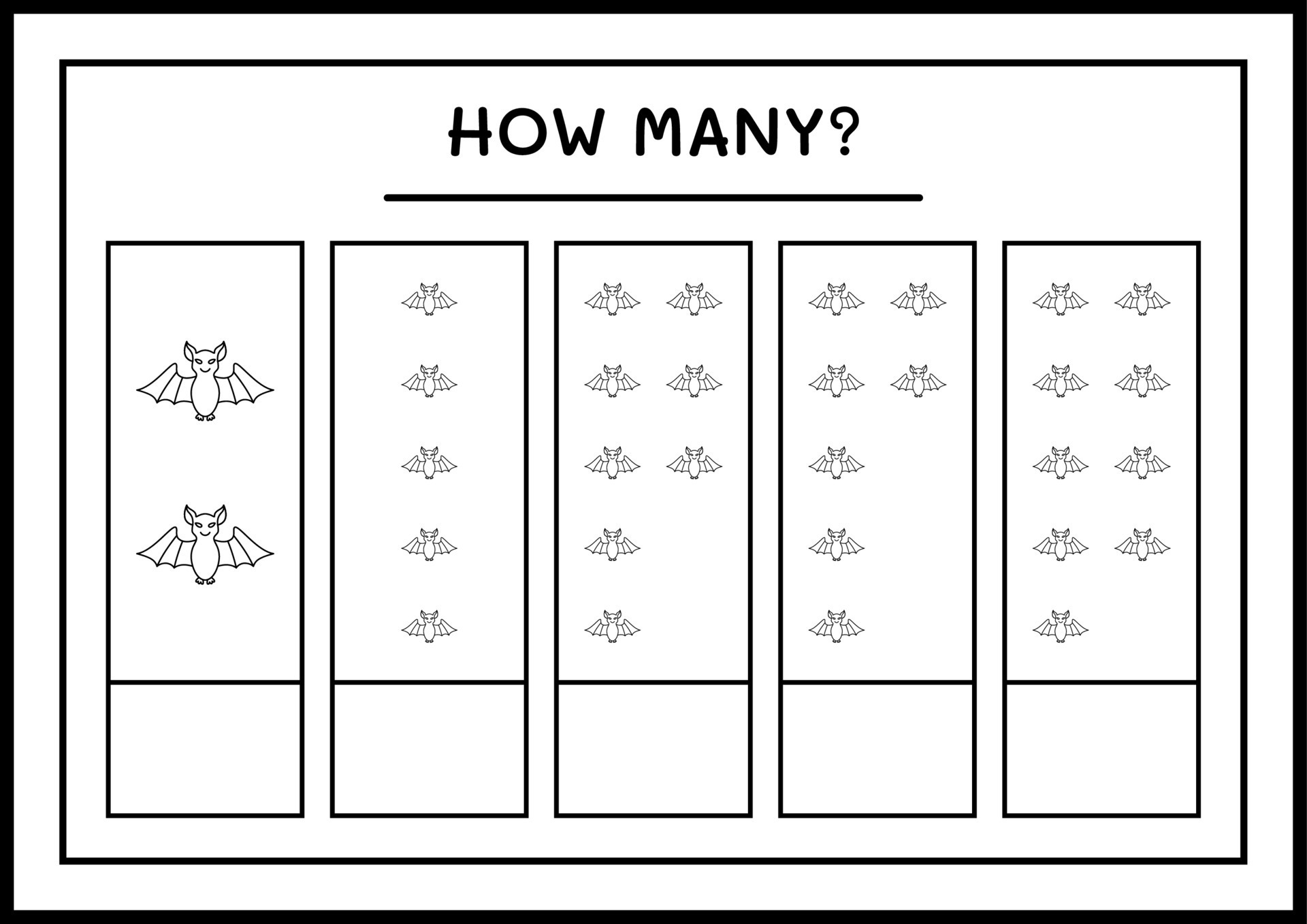 How many Bat, game for children. Vector illustration, printable