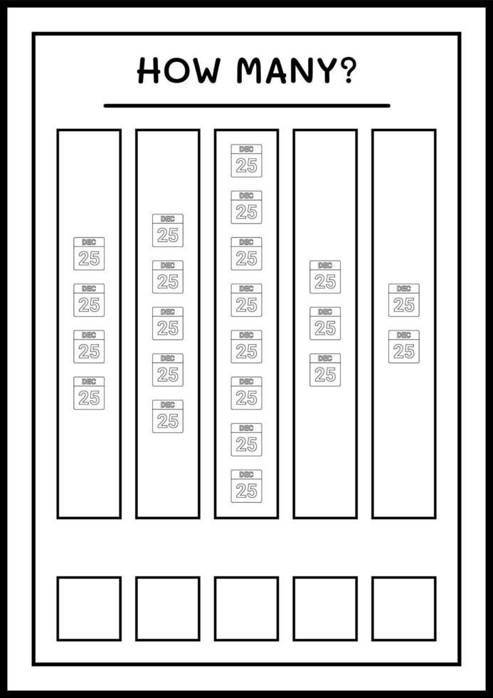 cuanto calendario navideño, juego para niños. ilustración vectorial, hoja de cálculo imprimible vector