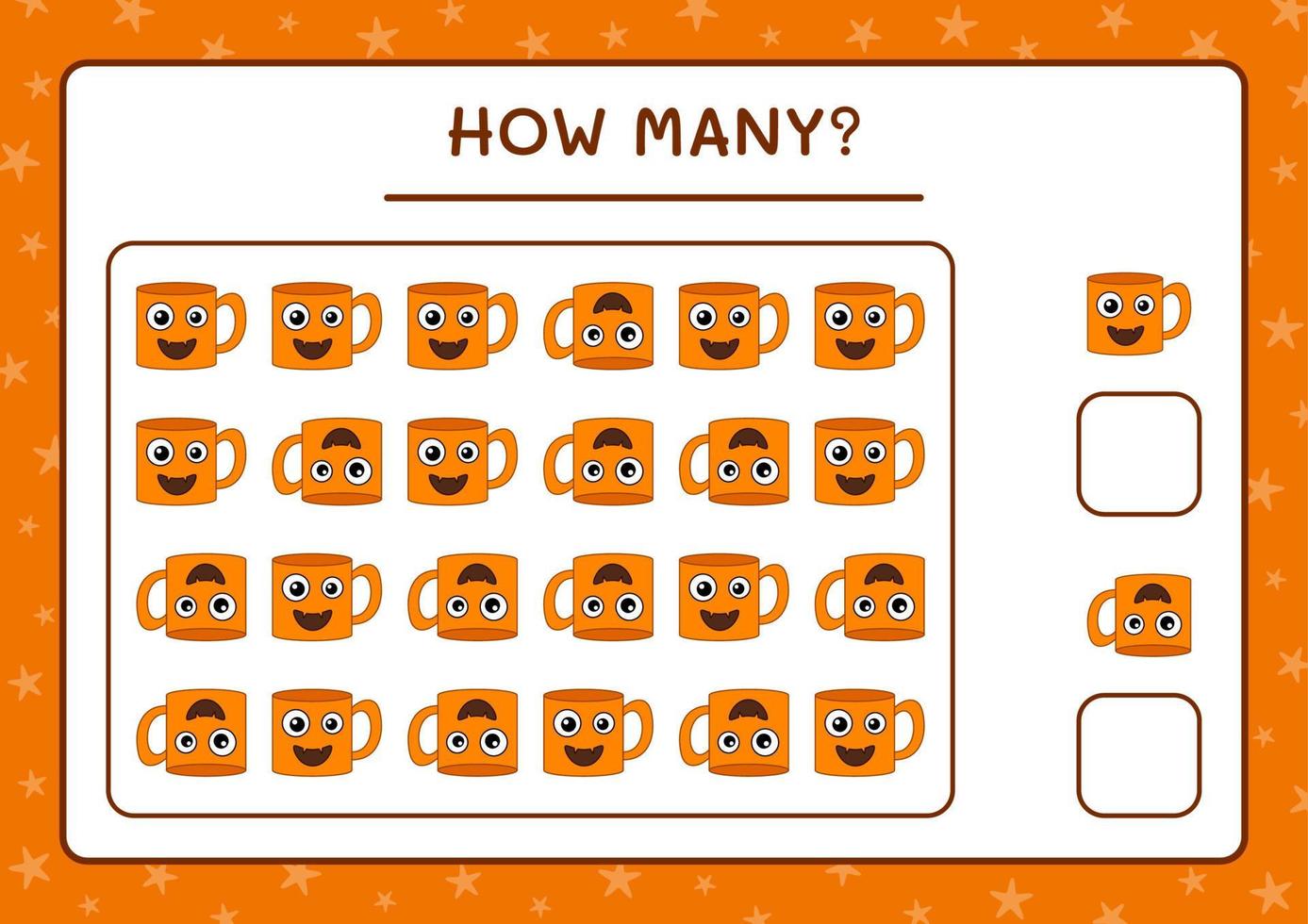 How many Mug, game for children. Vector illustration, printable worksheet