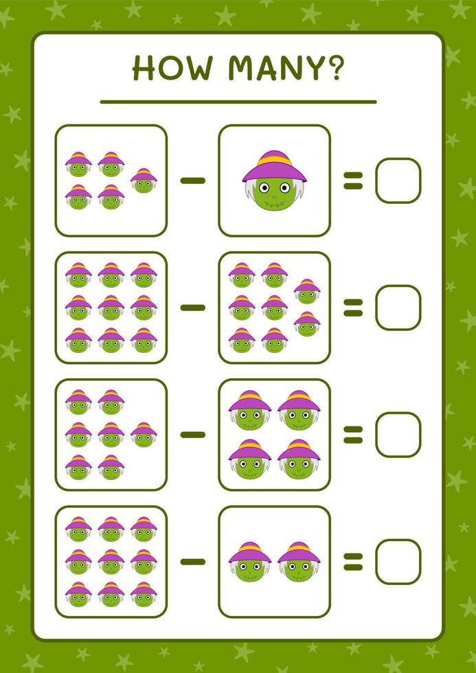 cuantos espantapajaros, juego para niños. ilustración vectorial, hoja de cálculo imprimible vector