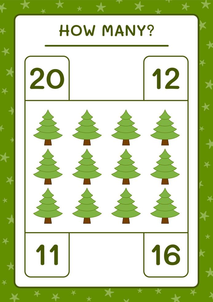 How many christmas tree, game for children. Vector illustration, printable worksheet