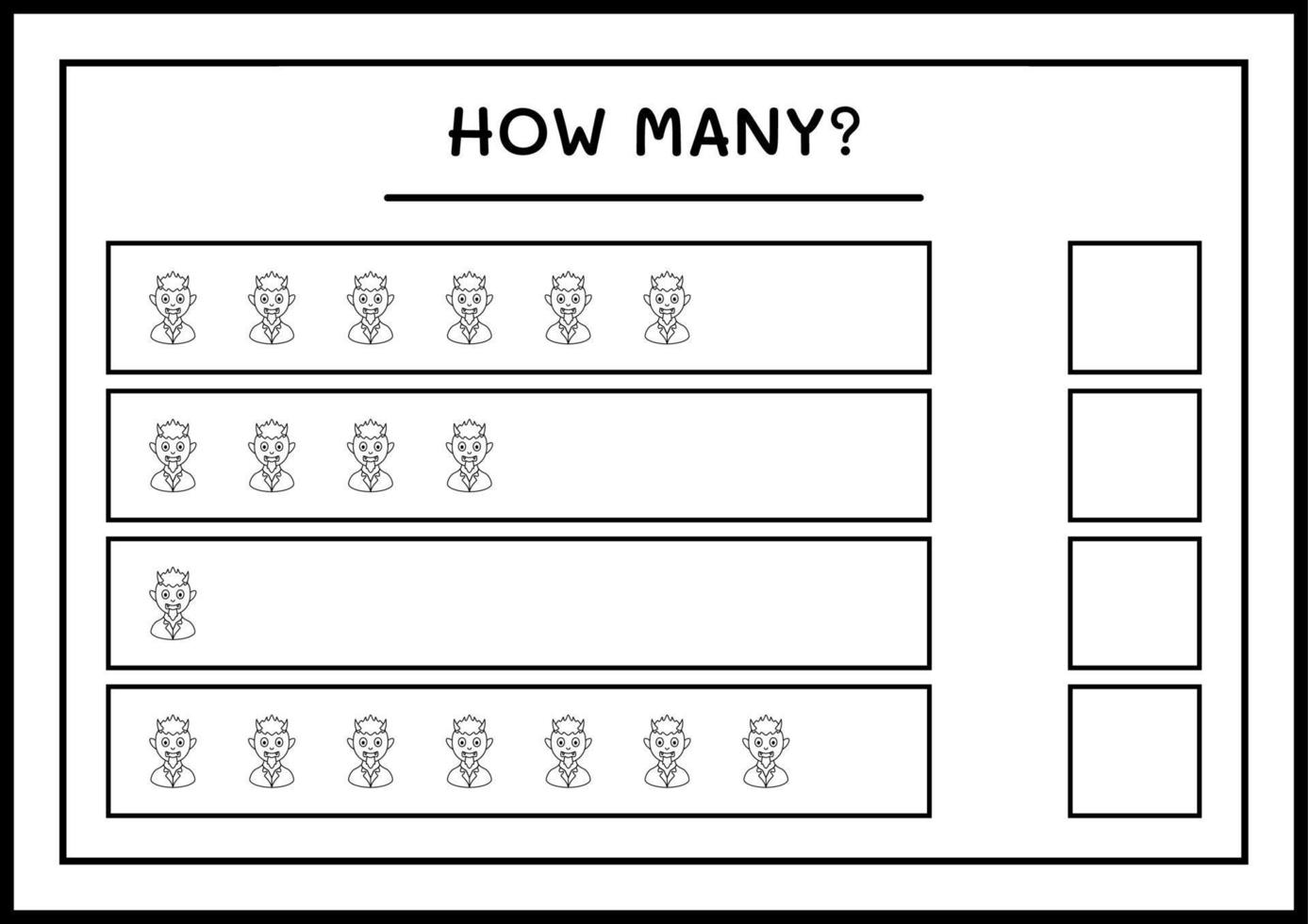 How many Devil, game for children. Vector illustration, printable worksheet