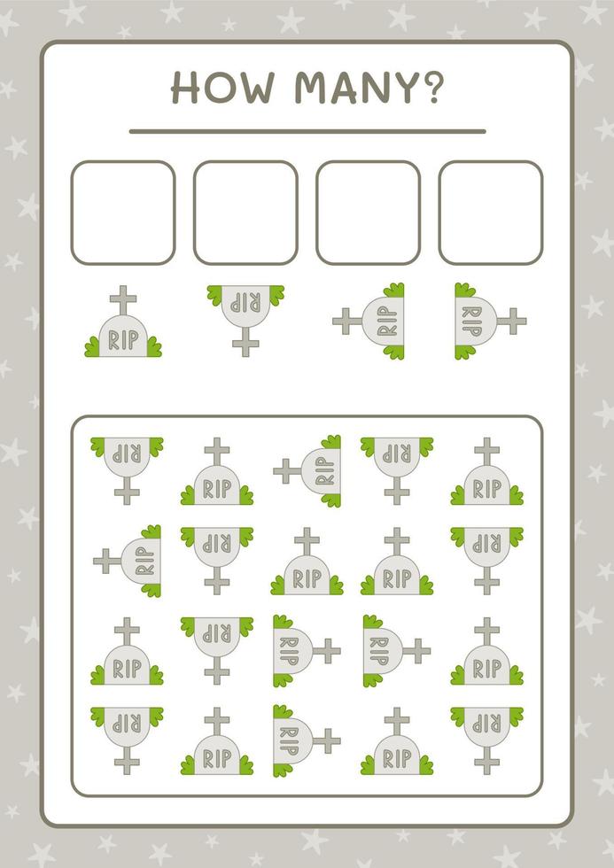 How many Tombstone, game for children. Vector illustration, printable worksheet