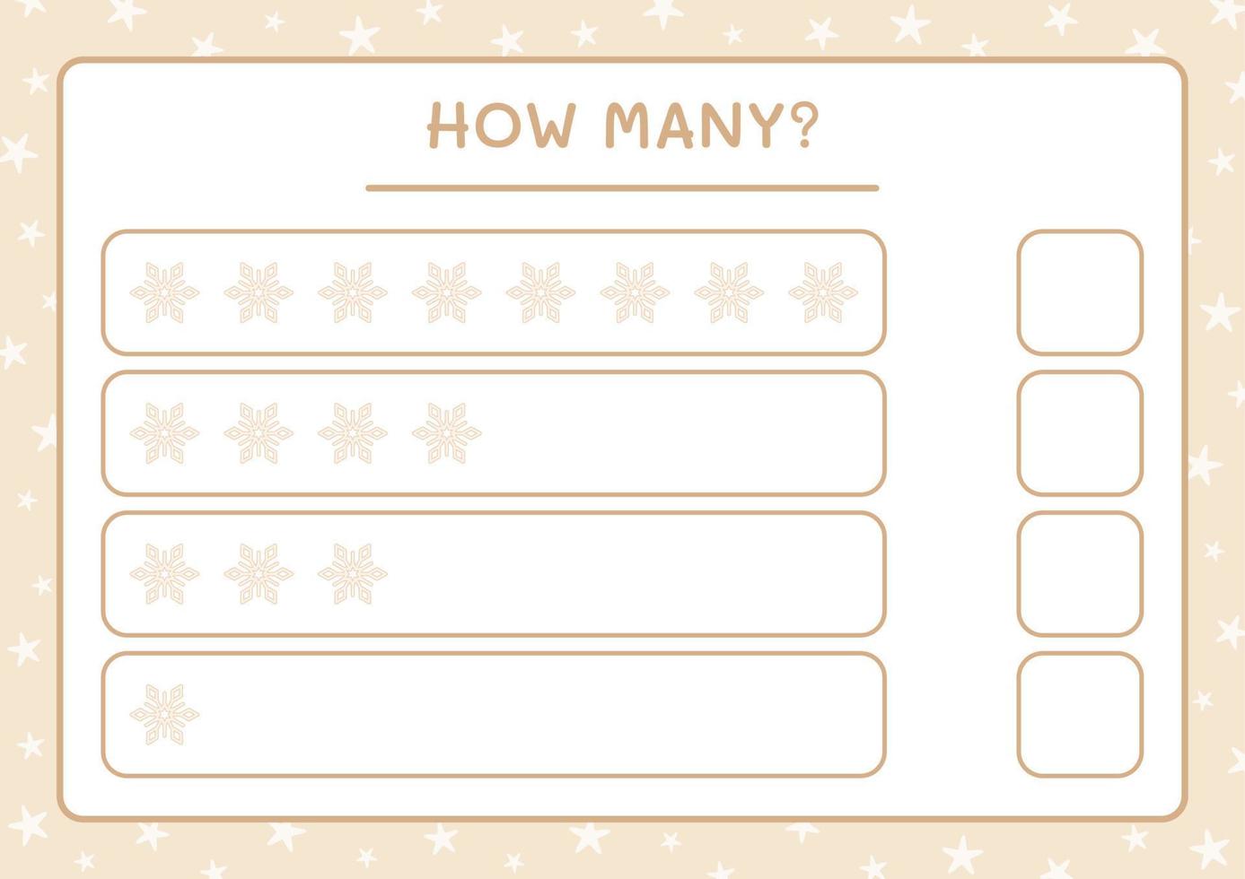 How many snowflake, game for children. Vector illustration, printable worksheet