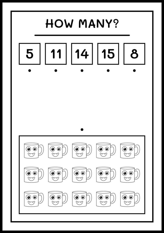 How many Mug, game for children. Vector illustration, printable worksheet