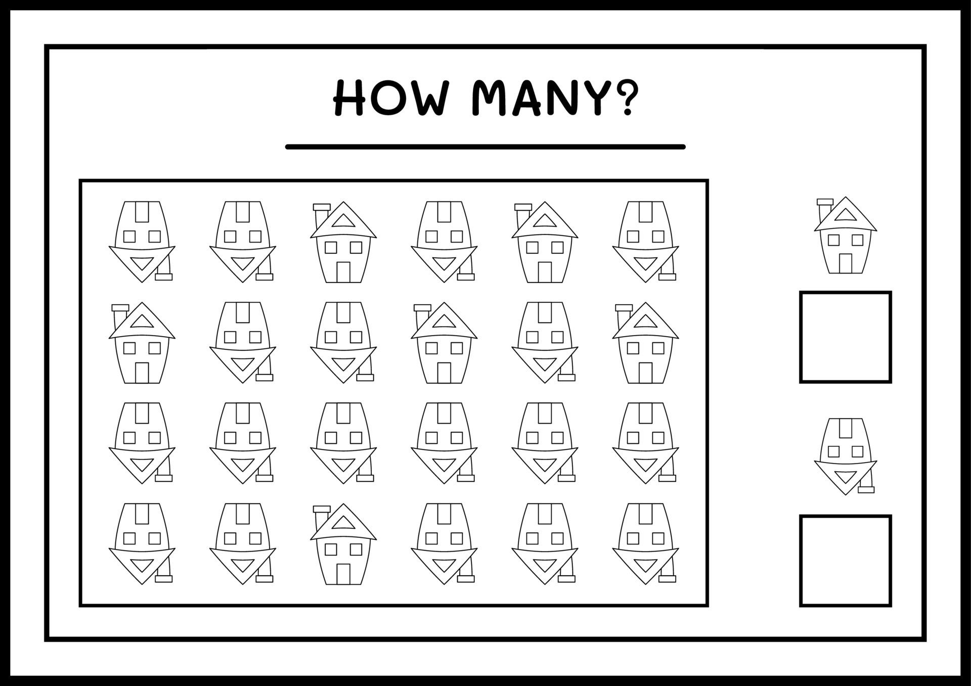 How many House, game for children. Vector illustration, printable