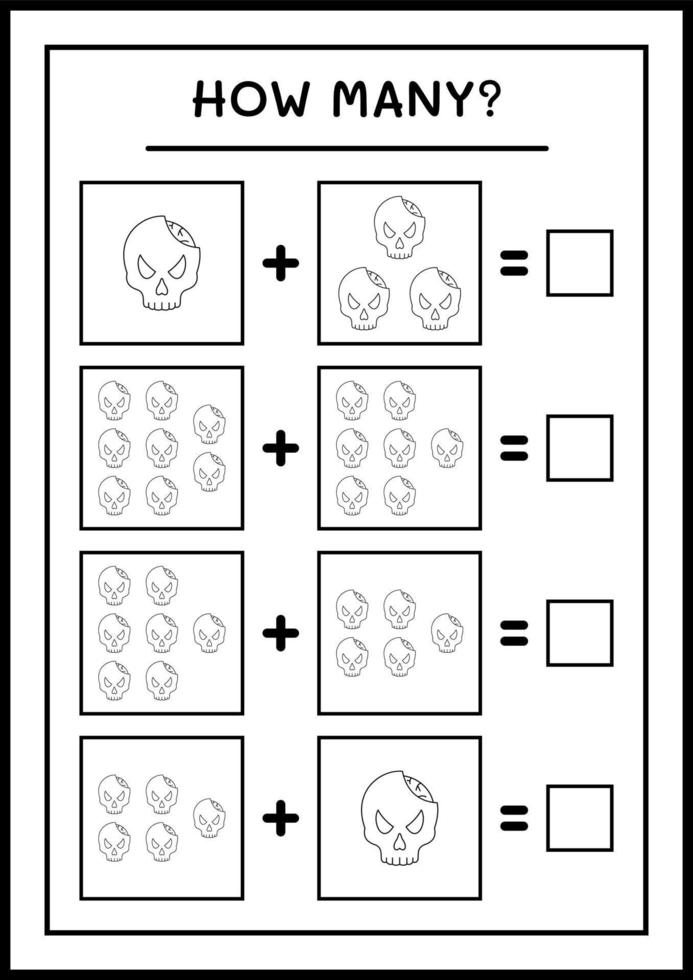 How many Skull, game for children. Vector illustration, printable worksheet