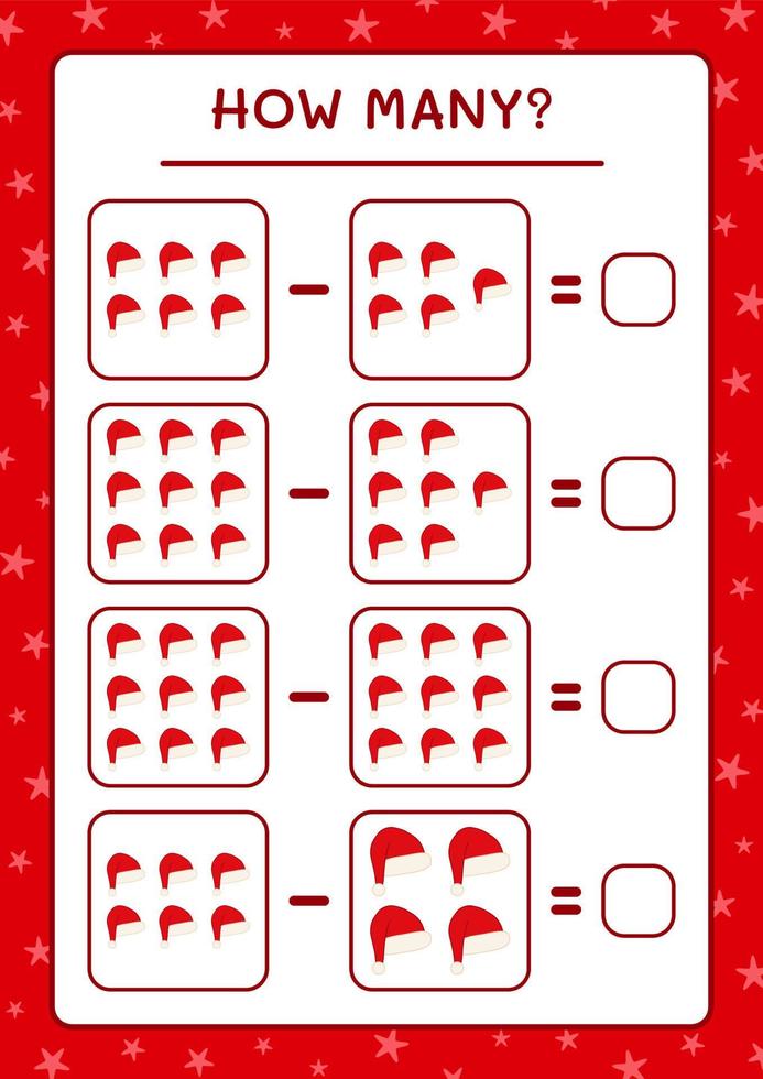 How many santa claus hat, game for children. Vector illustration, printable worksheet