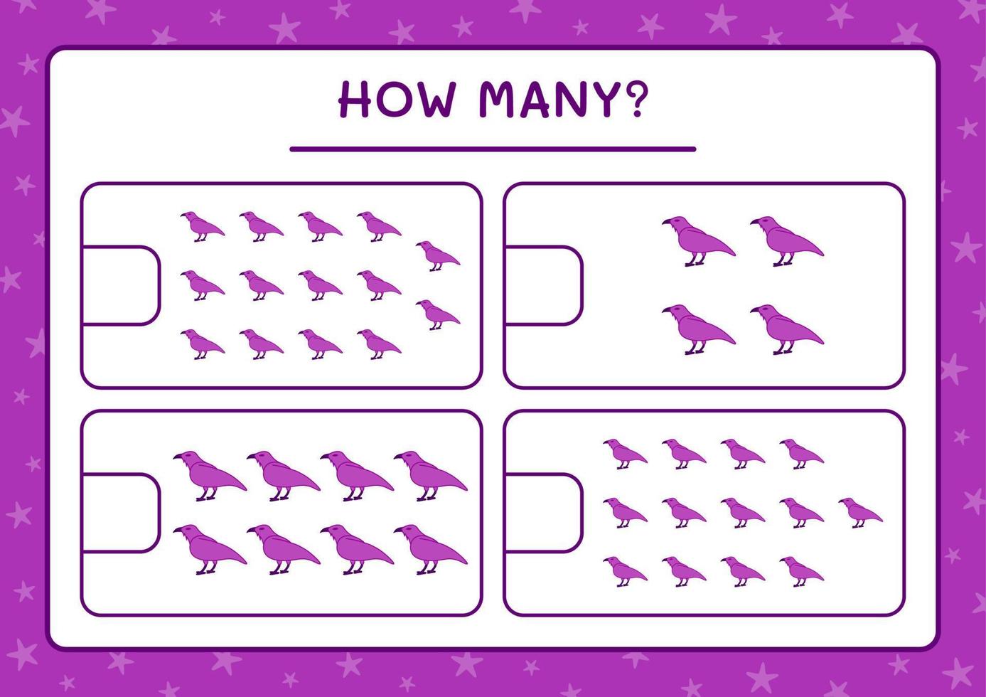 How many Raven, game for children. Vector illustration, printable worksheet