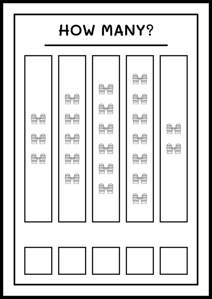 How many winter mittens, game for children. Vector illustration, printable worksheet