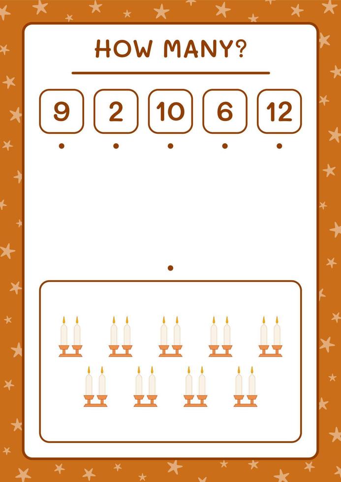 How many christmas candle, game for children. Vector illustration, printable worksheet