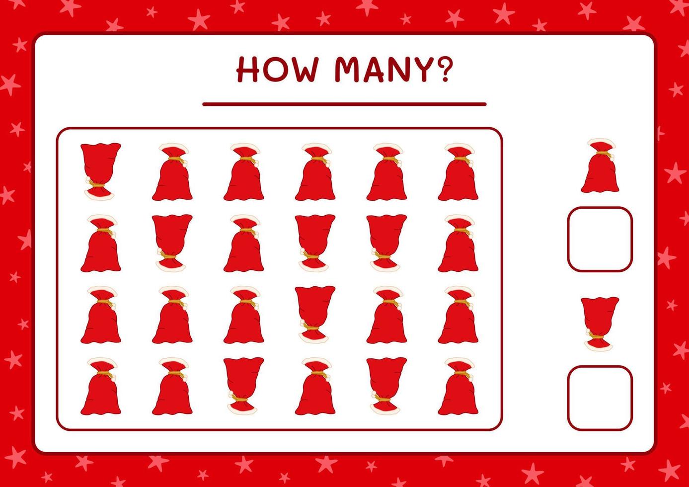 How many santa claus red bag, game for children. Vector illustration, printable worksheet