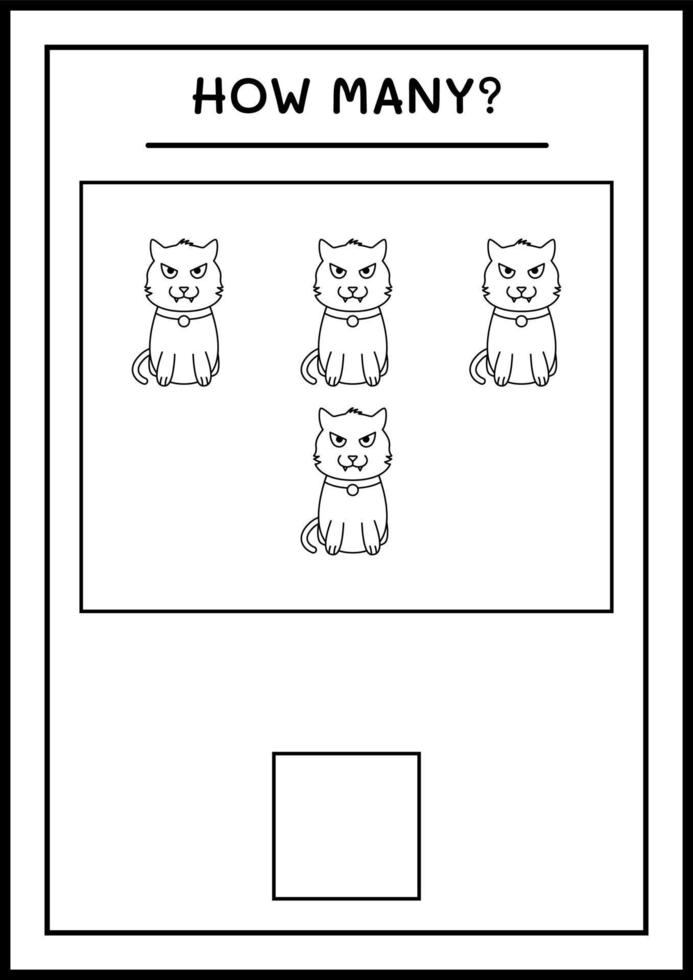 How many Cat, game for children. Vector illustration, printable worksheet