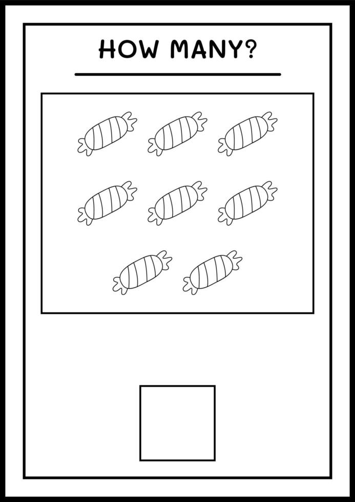 How many Candy, game for children. Vector illustration, printable worksheet