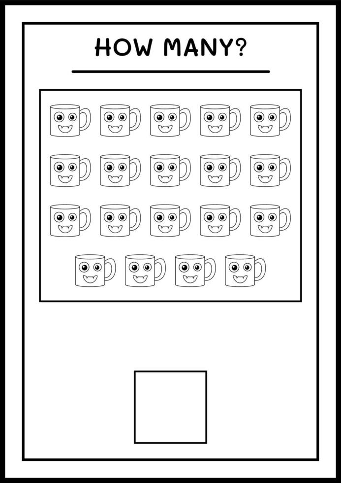 How many Mug, game for children. Vector illustration, printable worksheet