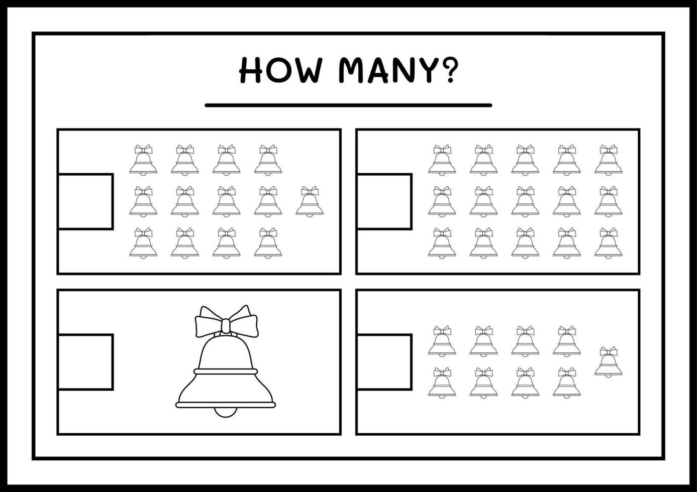 How many christmas bell, game for children. Vector illustration, printable worksheet