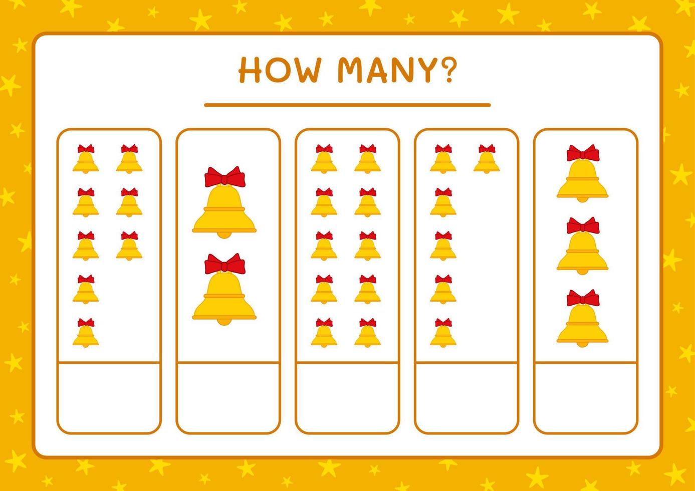 How many christmas bell, game for children. Vector illustration, printable worksheet