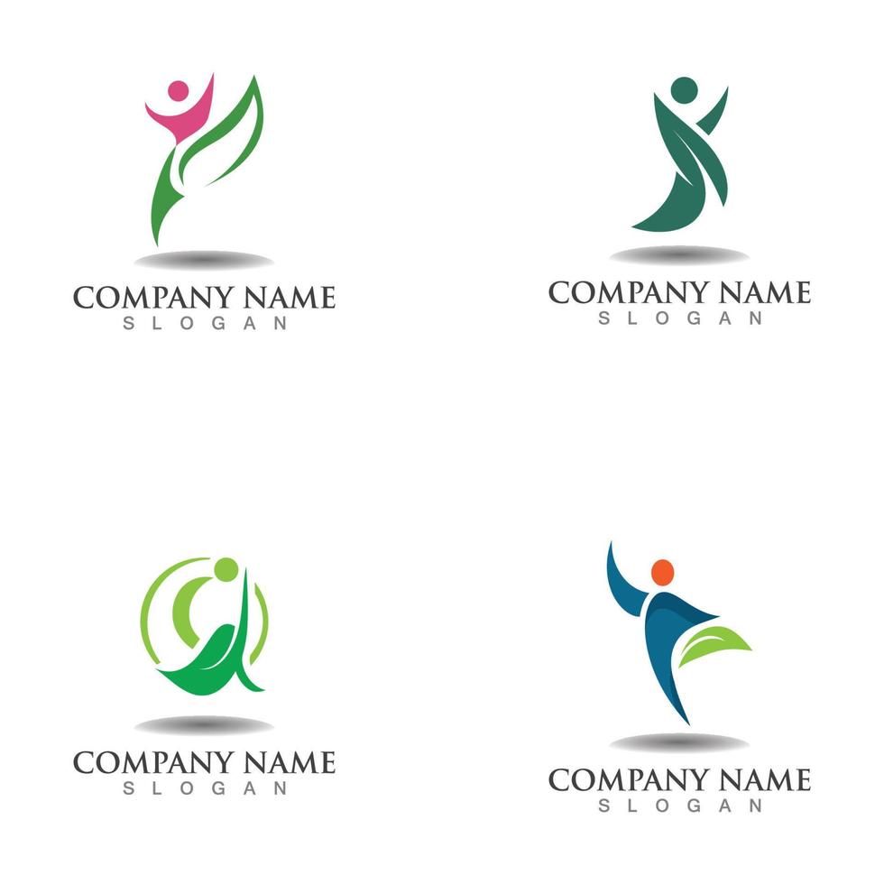 People leaf wellness logo abstract nature design Vector