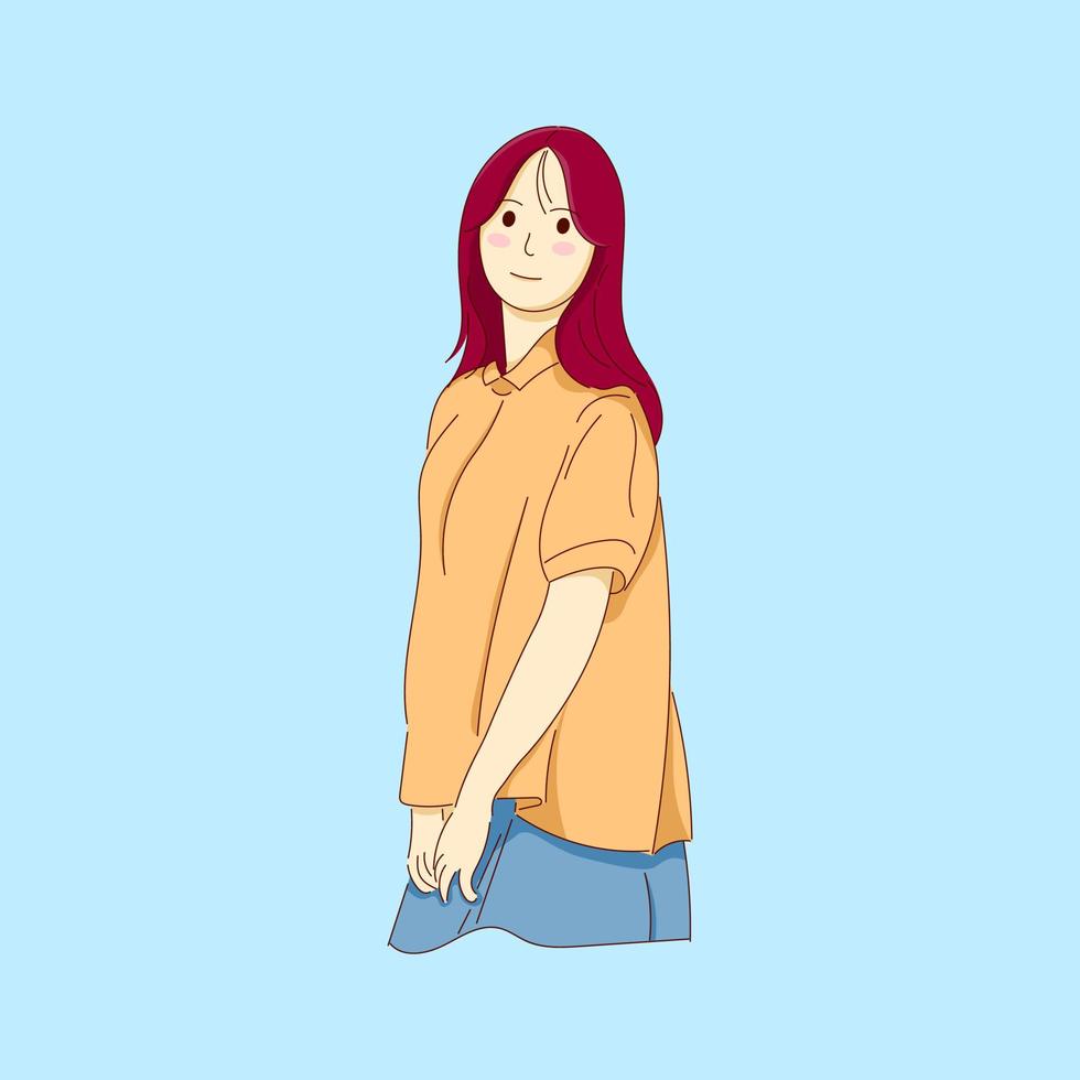 concepto de pose de mujer hermosa feliz vector