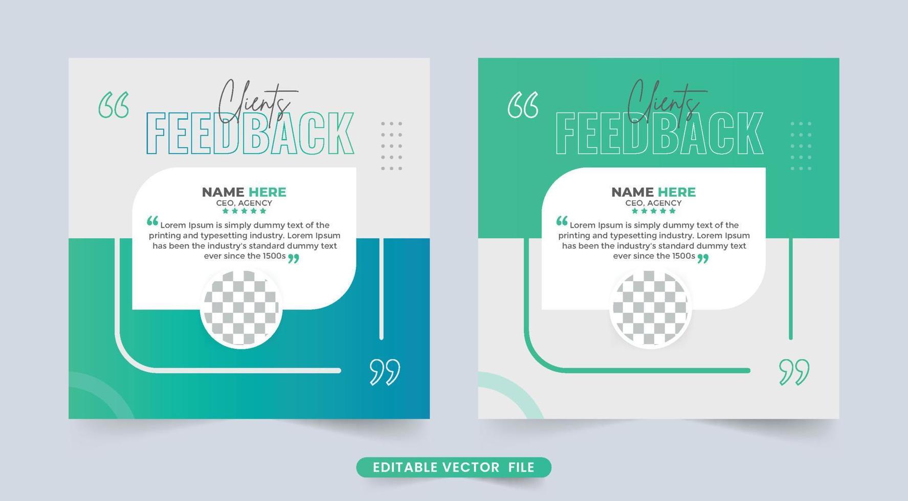 Customer service feedback template with light green and white colors. Customer feedback review or testimonial layout template for websites. Business client testimonials vector with quote section.