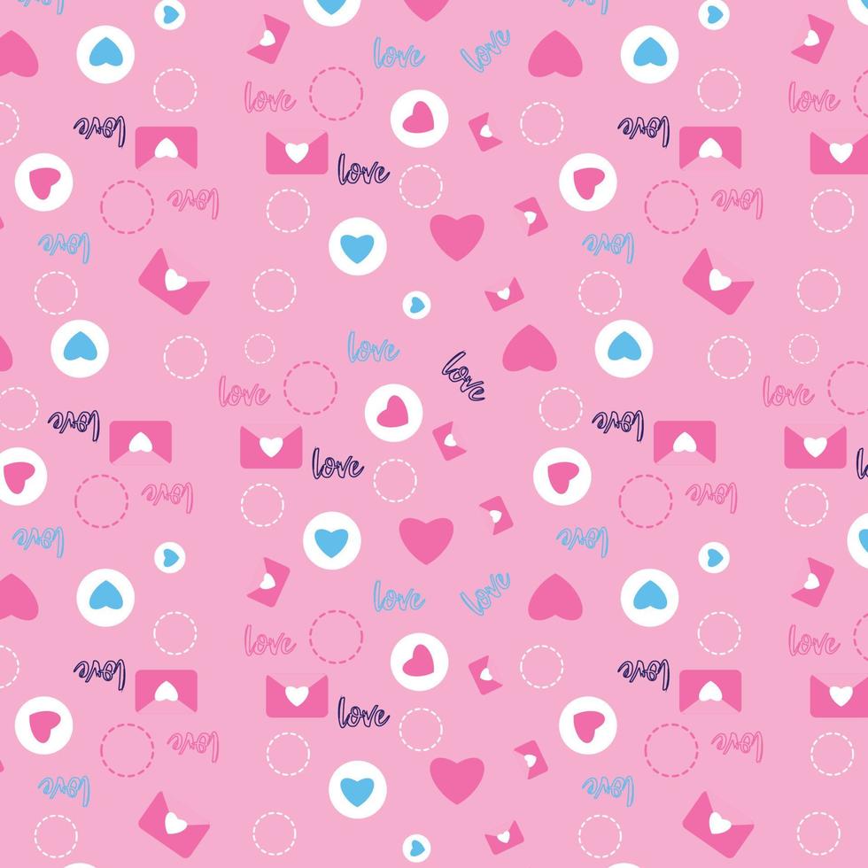 Love pattern texture decoration with letter and love shapes. Decoration minimal pattern design for background and bed sheets. Valentines day pattern texture for wallpaper with a pink background. vector