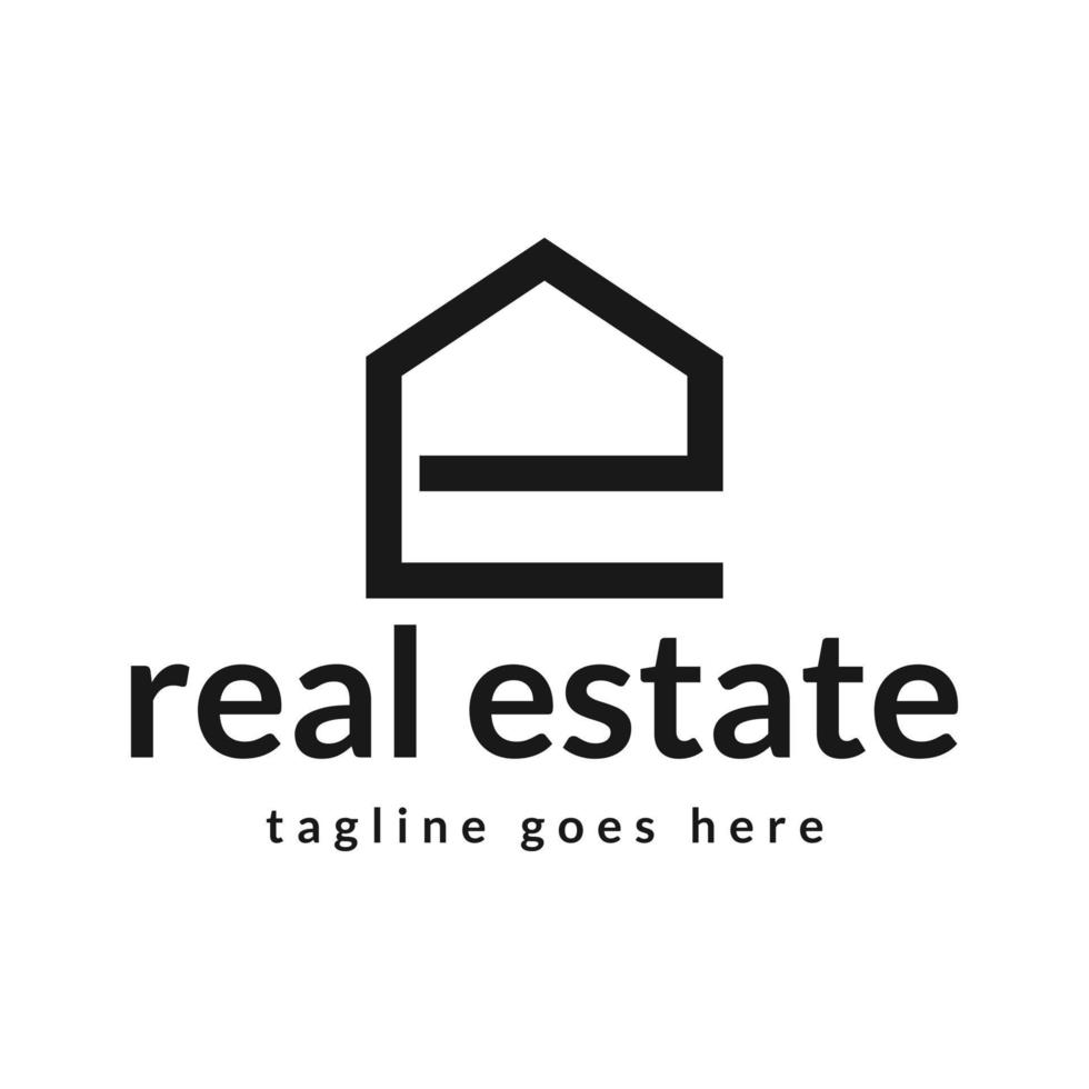 letter E house real estate logo design vector